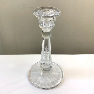 Vintage HEISEY Glass Candlestick Candle Holder Etched Floral Vine Leaves 7.75”